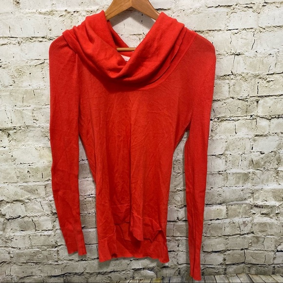 Victorias Secret Orange Ribbed Thin Knit Cowl Neck Top - Picture 1 of 5